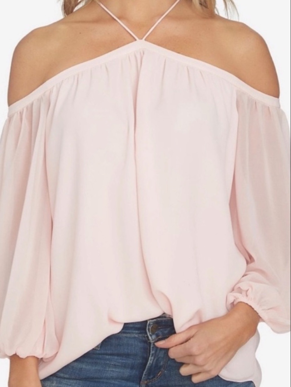 1. State Blush Pink Off-Shoulder Peasant Top with Strappy Back